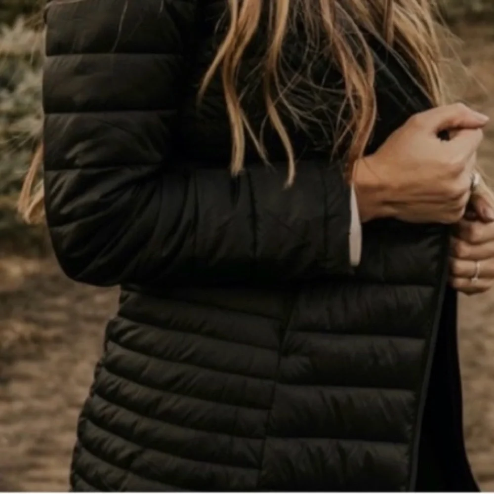 ROOLEE Shivers Hooded Long Black Ultralight Packable Puff Jacket - Picture 4 of 5